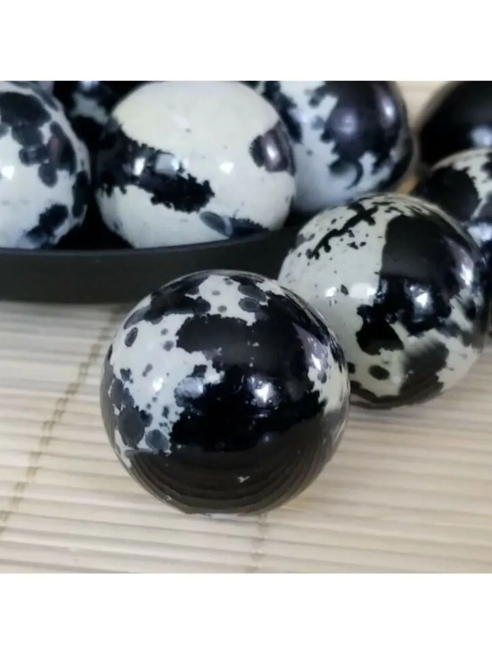Abstract Cow Animal Print Black Grey 26mm Round Retro Acrylic Art Beads 4 pcs